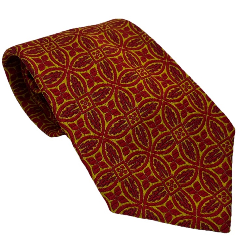 John Wanamaker Bronzini Vintage Poly Geometric Red Yellow Wide Men’s Necktie